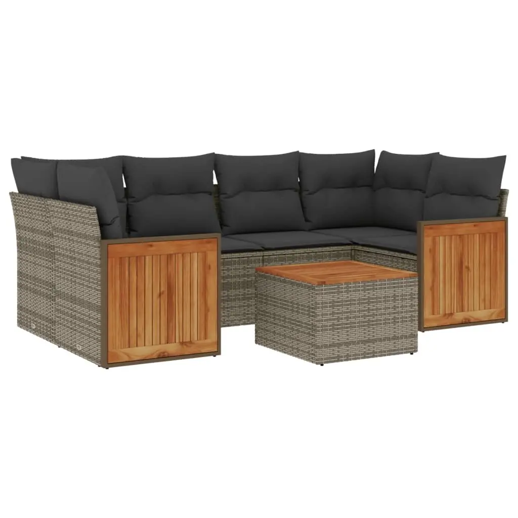 Garden Sofa Set 7 Piece Poly Rattan Outdoor Furniture Grey with Cushions