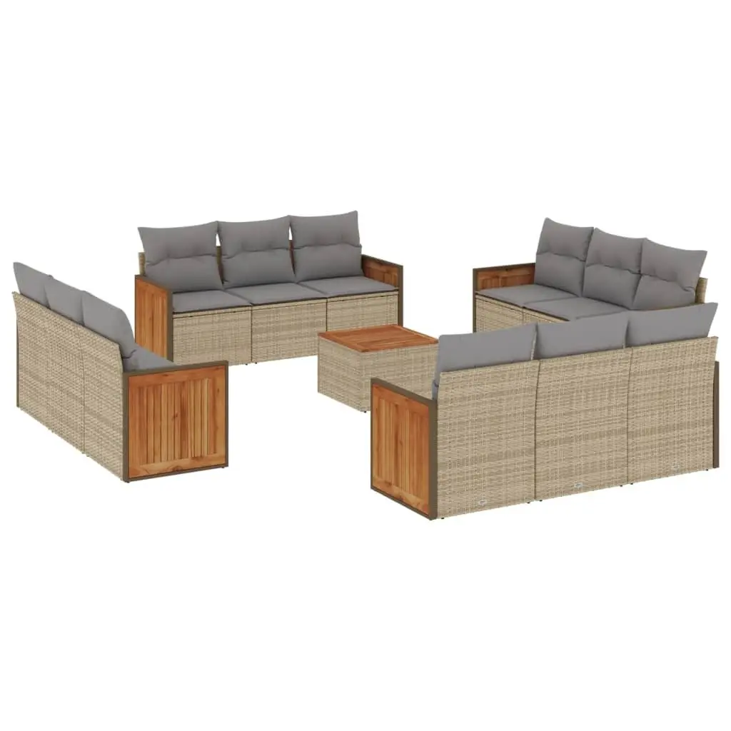 Garden Sofa Set PE Rattan 13 Piece Outdoor Furniture Modular Beige