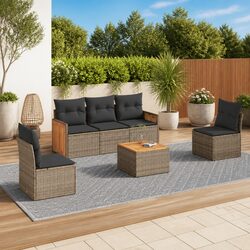 Versatile 6 Piece Outdoor Sofa Set in Grey Poly Rattan