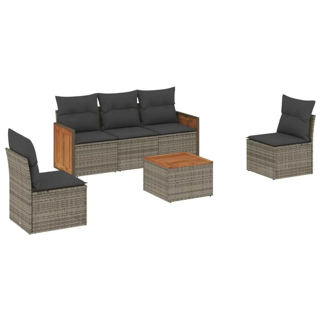 Garden Sofa Set PE Rattan Modular 6 Piece Outdoor Furniture Grey Acacia Wood Table