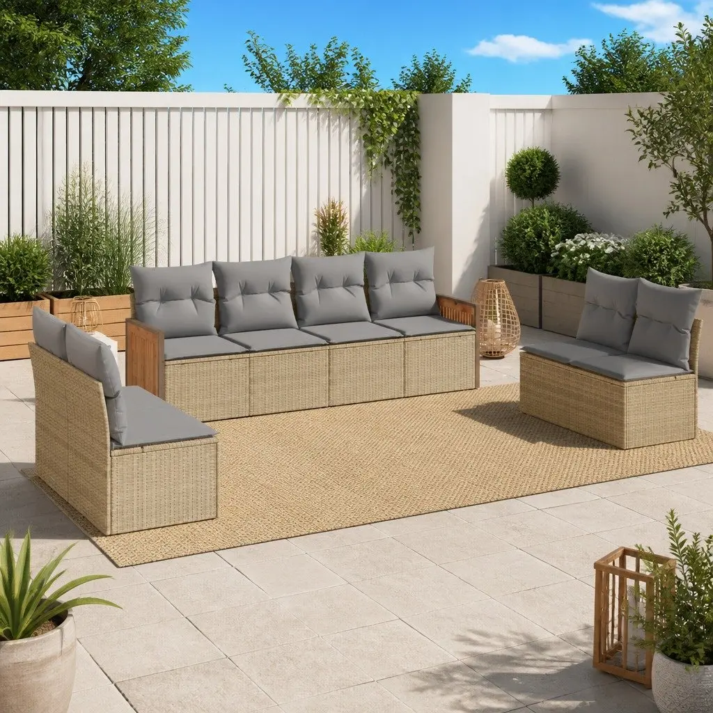 Garden Sofa Set Modular PE Rattan 8 Piece Outdoor Furniture Beige