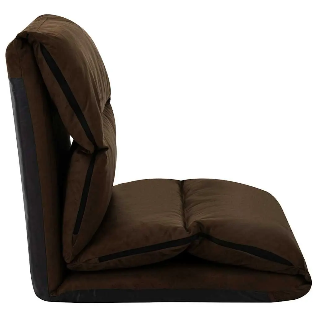 Folding Floor Chair Microfibre Adjustable Compact Brown
