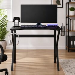 Gaming Desk Black K Shape Legs Computer Workstation Ergonomic Design Office