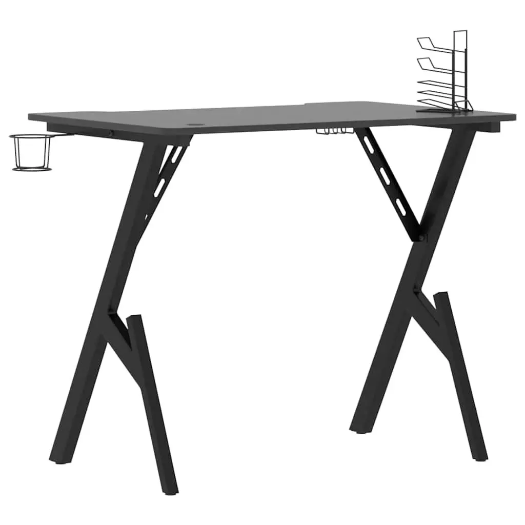 Gaming Desk with Y Shape Legs Black Computer Workstation Setup 90x60x75cm