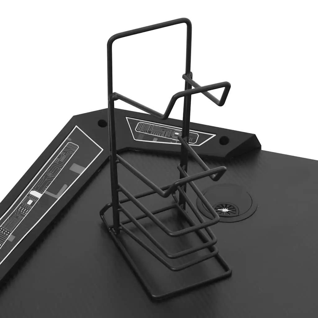 Gaming Desk LED RGB Black Y Shape Computer Workstation Ergonomic Design