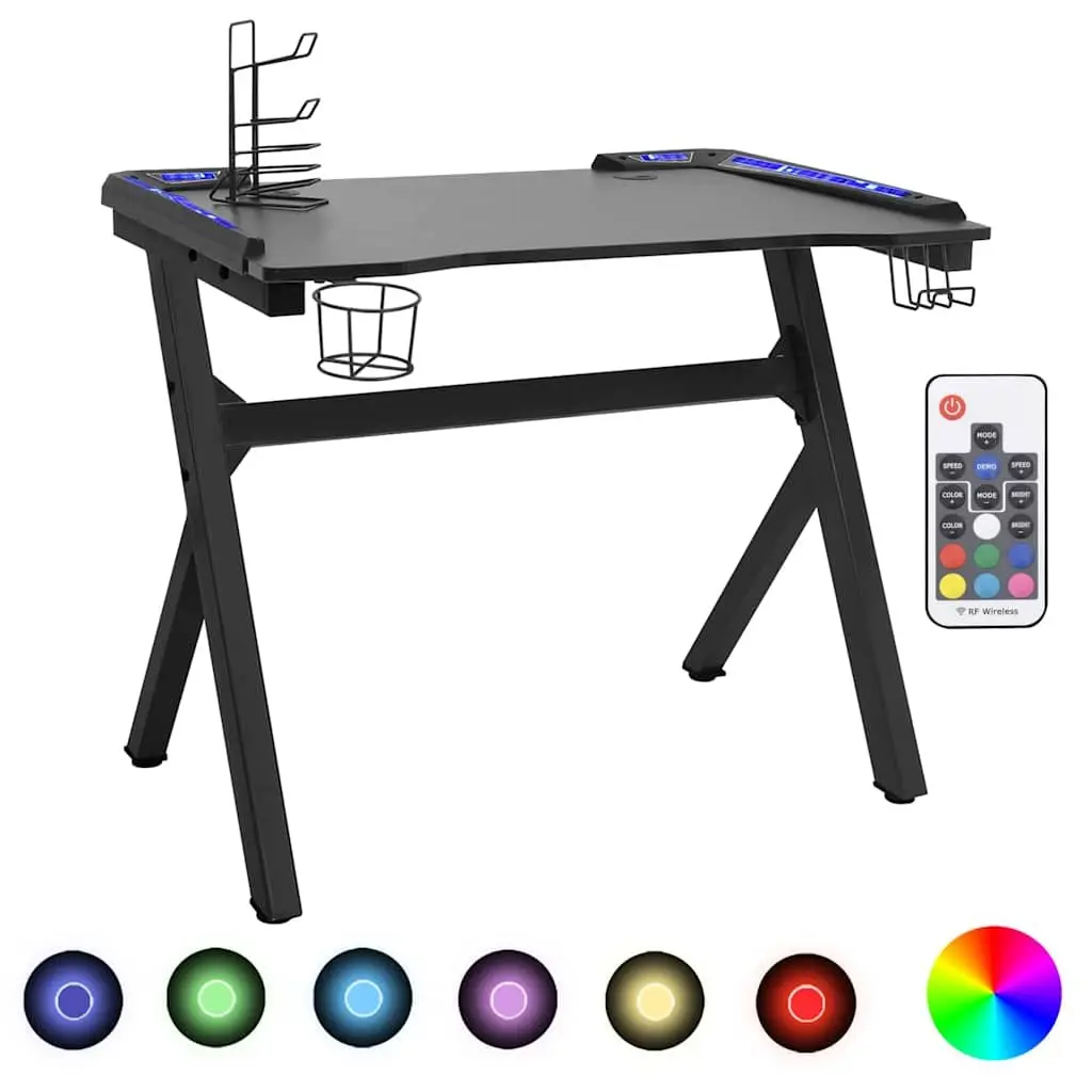 Gaming Desk Y Shape Iron Frame 110 x 60 x 75 cm Black with LED RGB Lighting and Accessories Racks