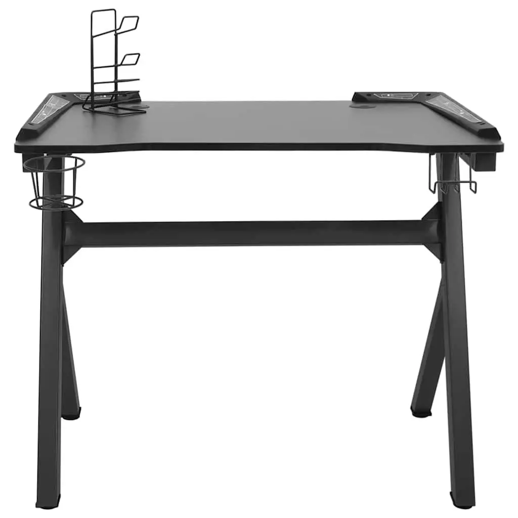 Gaming Desk Y Shape Iron Frame 110 x 60 x 75 cm Black with LED RGB Lighting and Accessories Racks