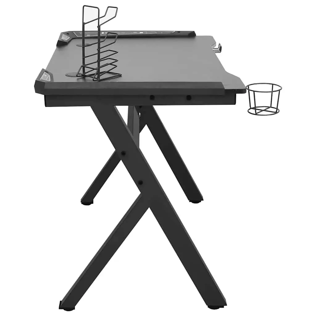 Gaming Desk Y Shape Iron Frame 110 x 60 x 75 cm Black with LED RGB Lighting and Accessories Racks