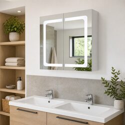 Bathroom Vanity Mirror Cabinet LED Anthracite Storage Unit 80x12.2x68cm