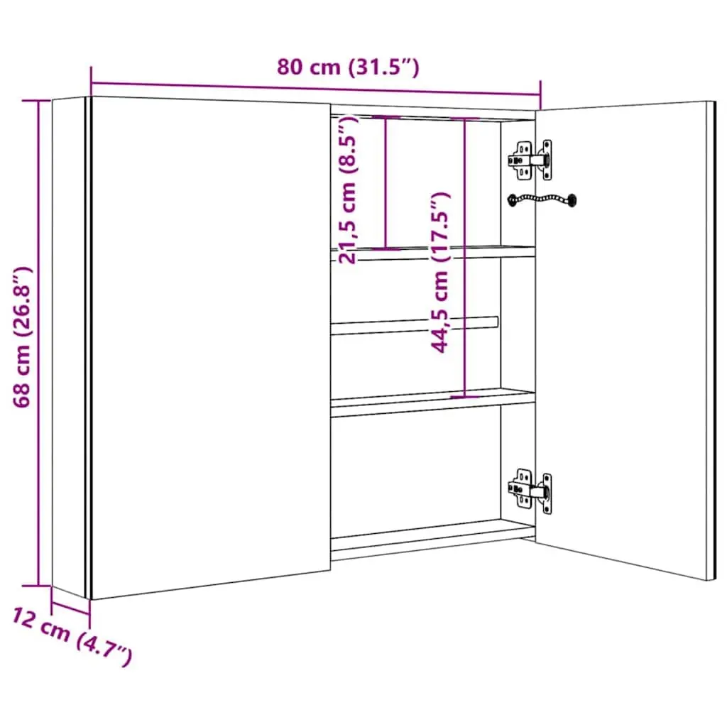 Bathroom Mirror Cabinet Storage Unit LED Anthracite 80x12.2x68cm
