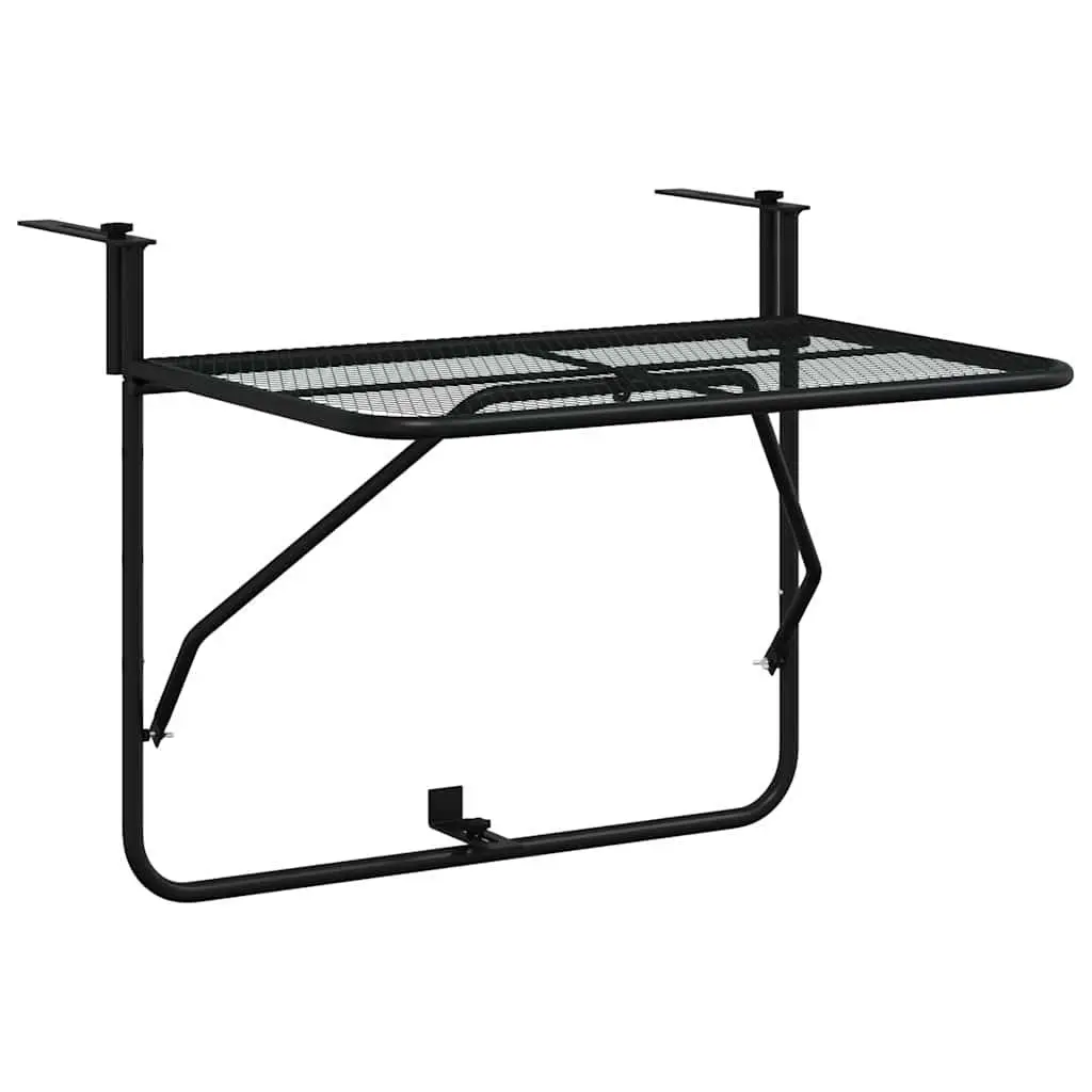 Balcony Side Table Foldable Outdoor Coffee Black Steel Mesh 60x40cm