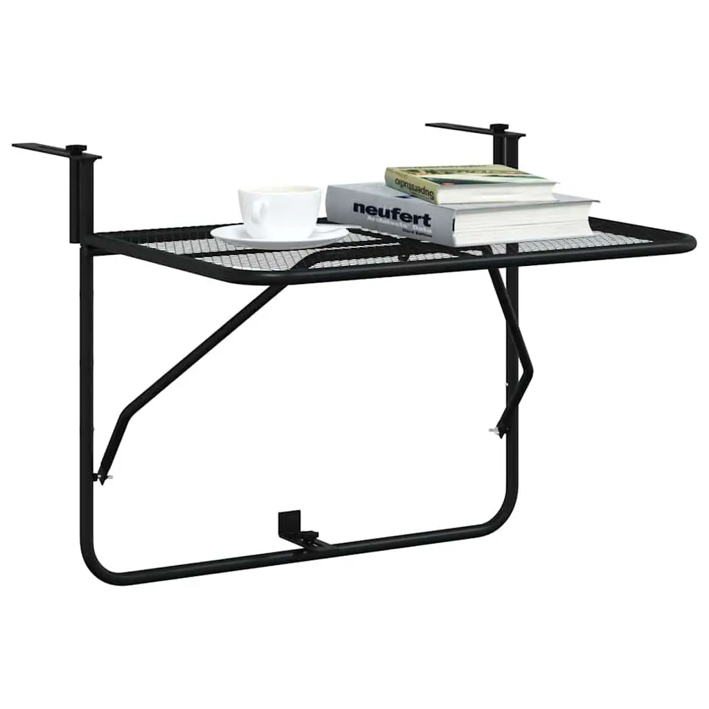 Balcony Side Table Foldable Outdoor Coffee Black Steel Mesh 60x40cm