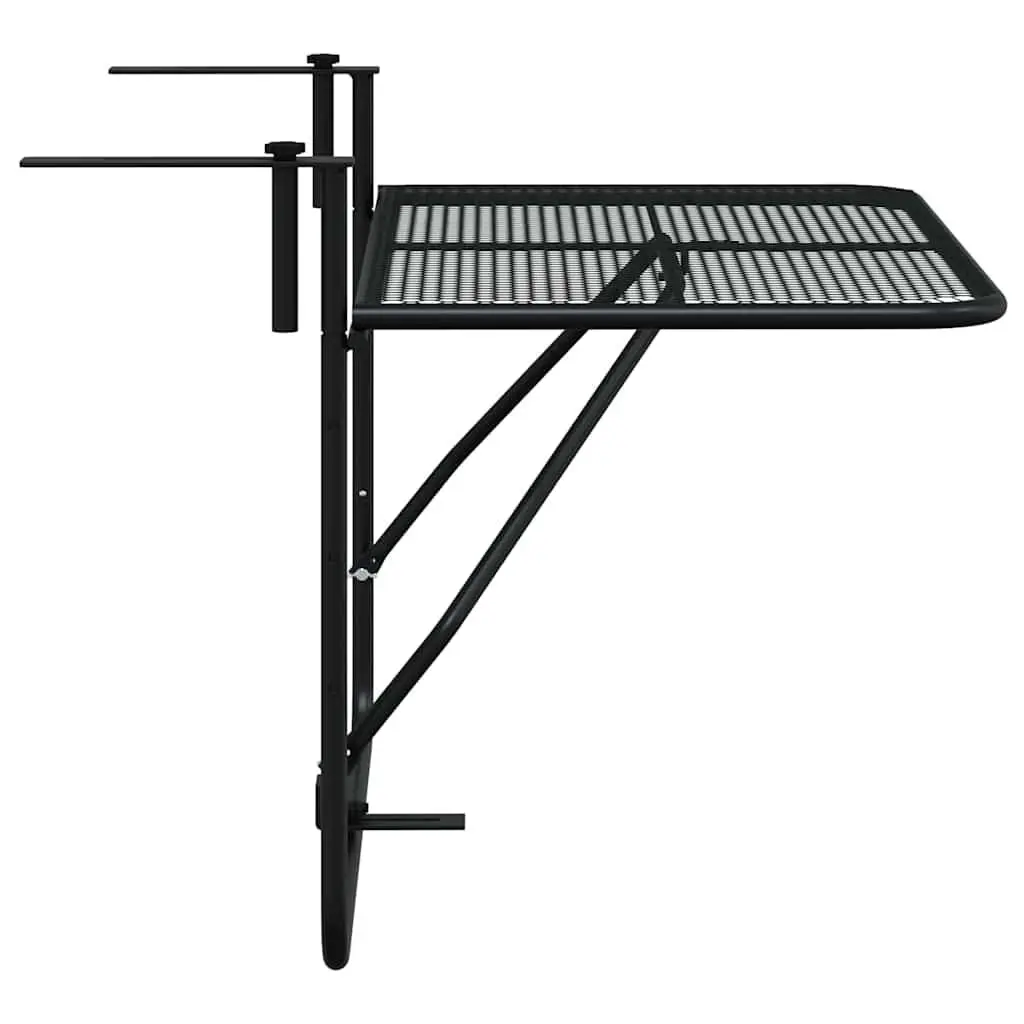 Balcony Side Table Foldable Outdoor Coffee Black Steel Mesh 60x40cm