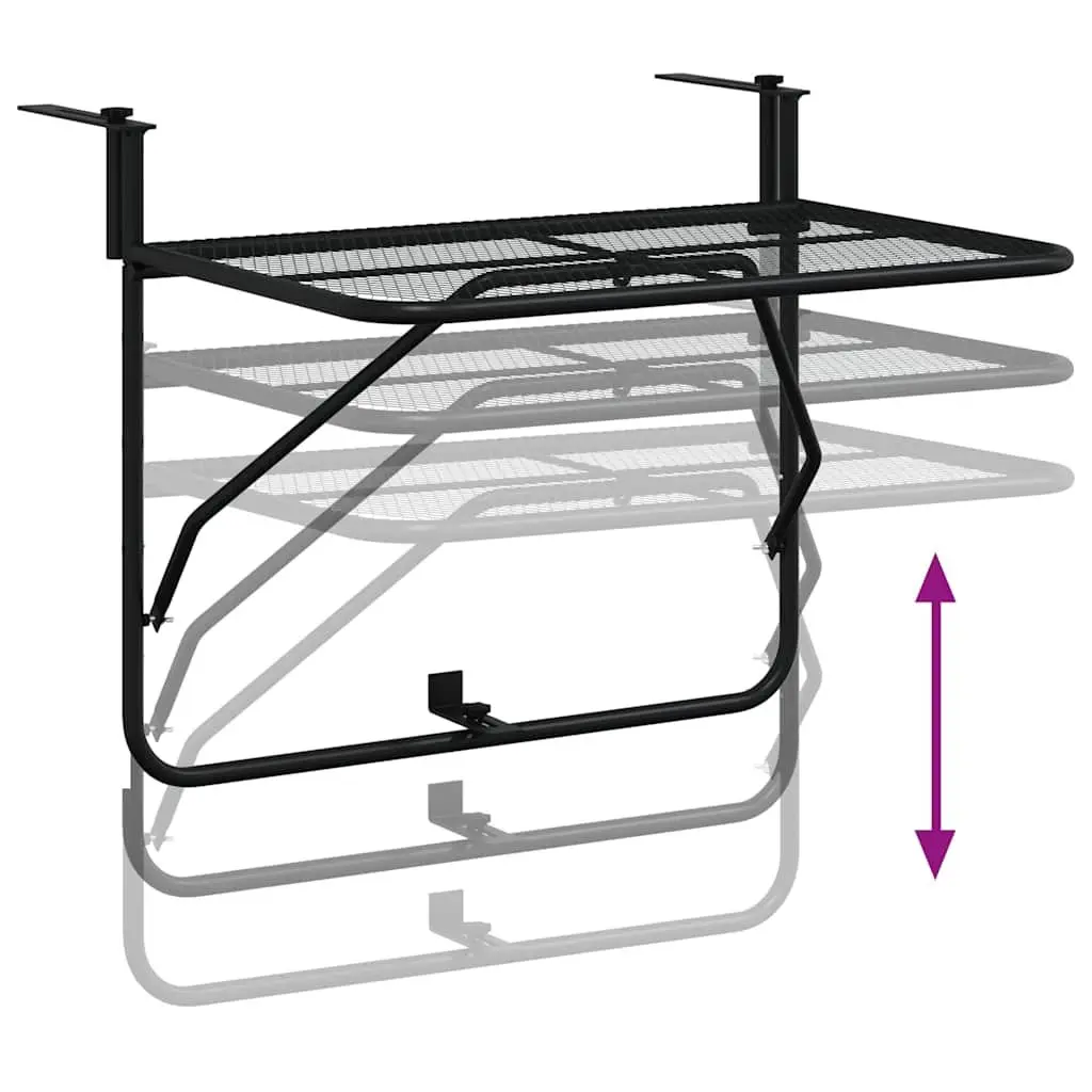 Balcony Side Table Foldable Outdoor Coffee Black Steel Mesh 60x40cm