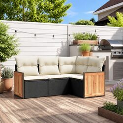 Garden Sofa Set 4 Piece Outdoor Furniture Black Poly Rattan Patio Lounge with