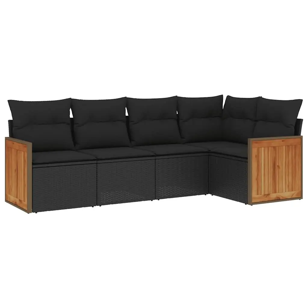 5 Piece Modular Outdoor Sofa Set PE Rattan with Cushions Black