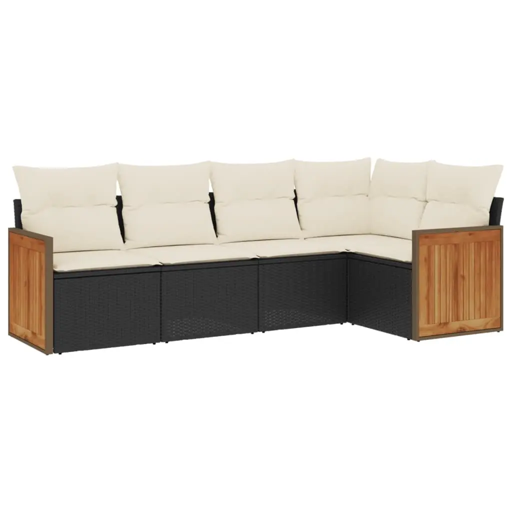 Garden Sofa Set 5 Piece Outdoor Furniture Patio Sectional Black Poly Rattan