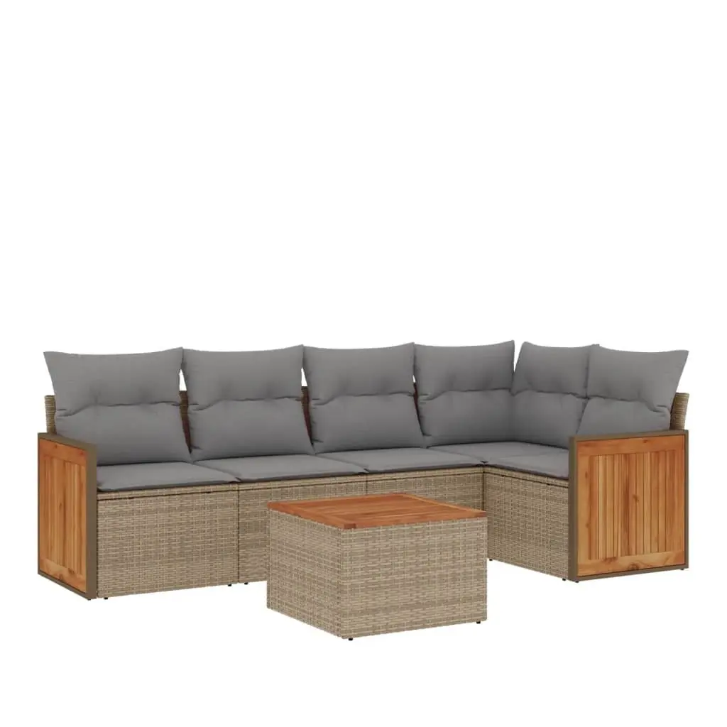 Garden Sofa Set 6 Piece PE Rattan Outdoor Furniture Beige Patio Lounge Seating