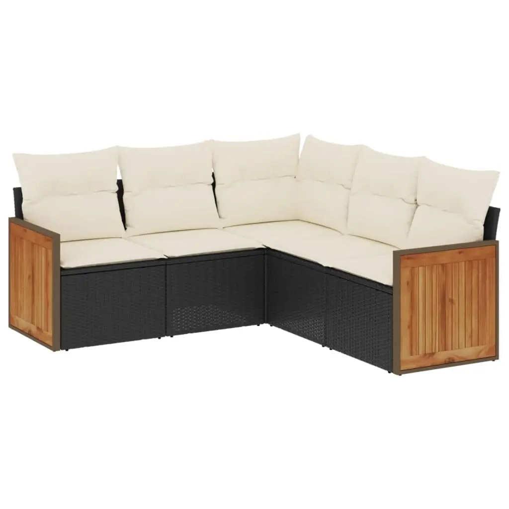 Garden Sofa Set PE Rattan 5 Piece Modular Outdoor Patio Furniture Black Cushions
