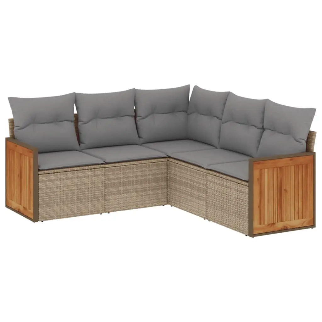 Outdoor Sofa Set PE Rattan 5 Piece Modular Patio Furniture with Cushions Storage Beige