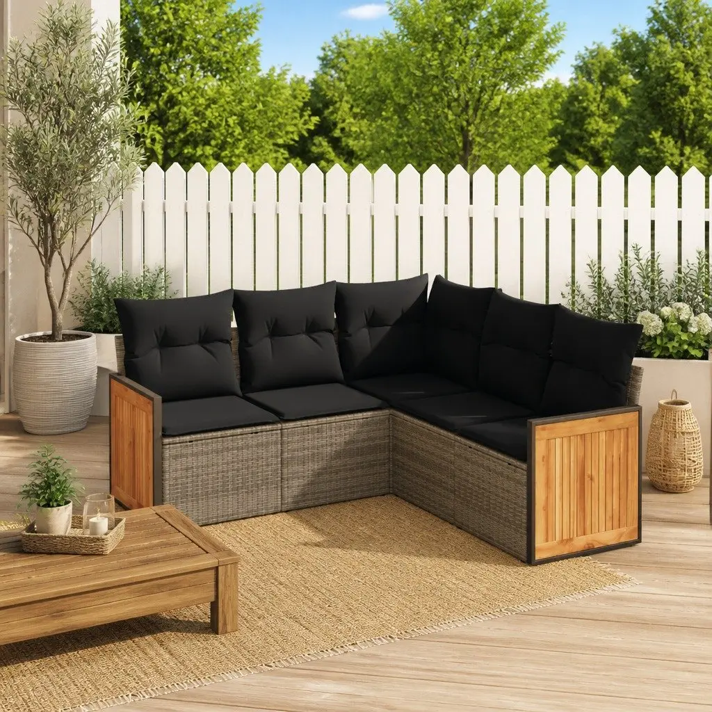 Garden Sofa Set PE Rattan Modular 5 Piece Outdoor Furniture Grey