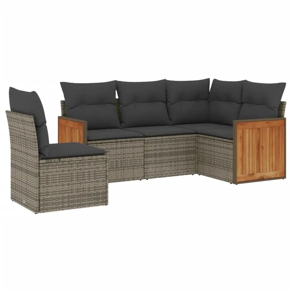 Garden Sofa Set 5 Piece Modular Outdoor Furniture Grey Poly Rattan