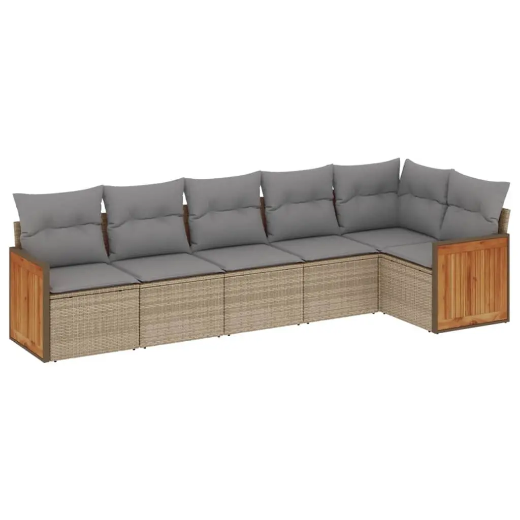 Garden Sofa Set 6 Piece Outdoor Furniture Patio Beige Poly Rattan with Cushions