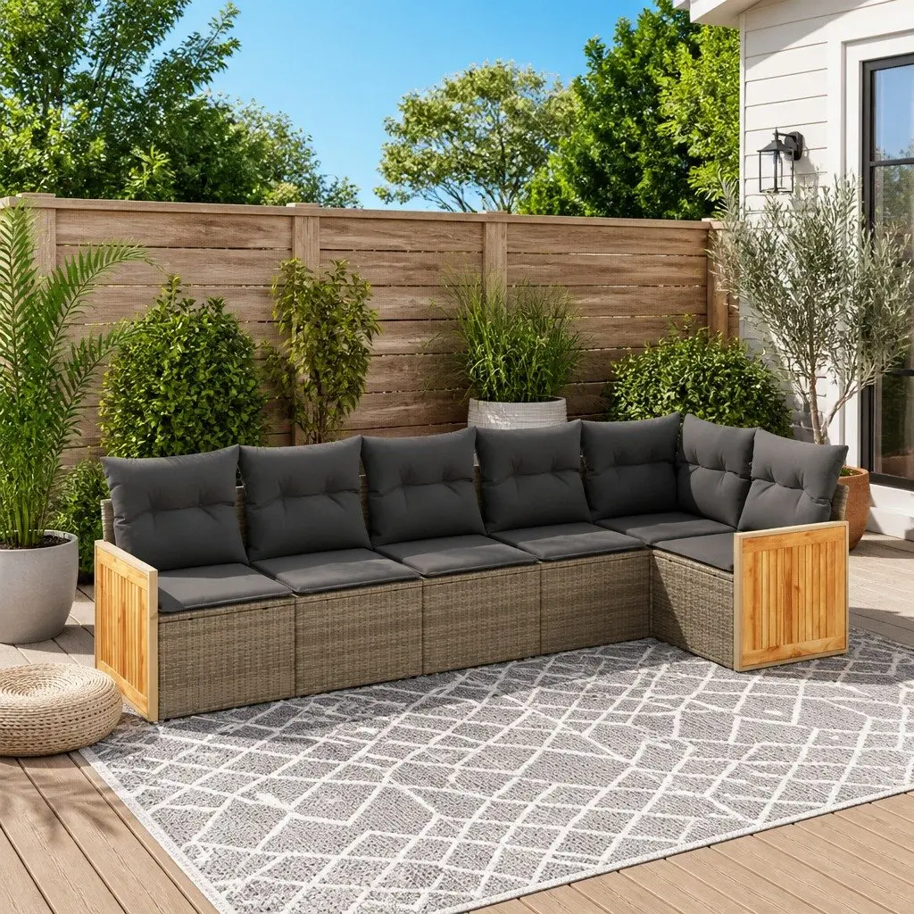 6 Piece Modular Outdoor Furniture Sofa Set Grey PE Rattan Patio Lounge