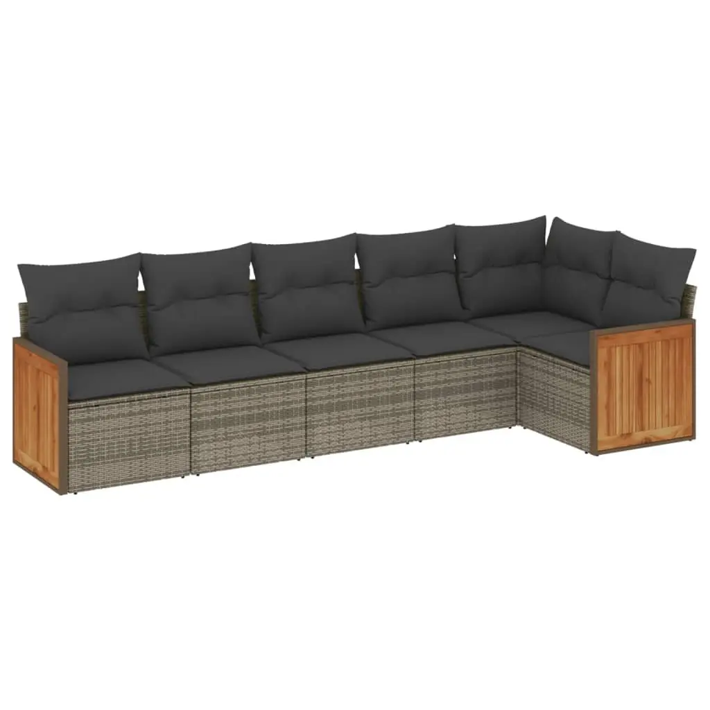 6 Piece Modular Outdoor Furniture Sofa Set Grey PE Rattan Patio Lounge