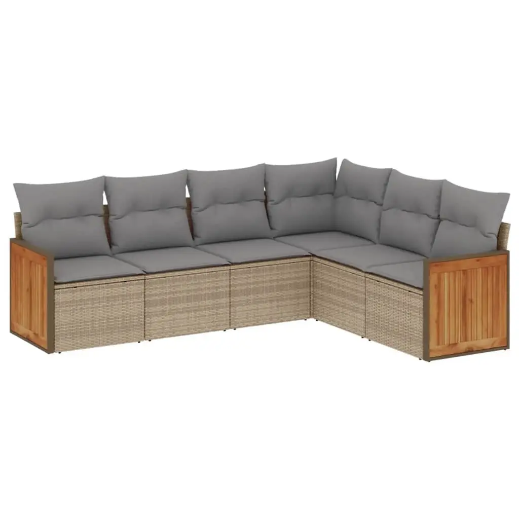 Garden Sofa Set Poly Rattan 6 Piece Outdoor Furniture Beige Patio Seating