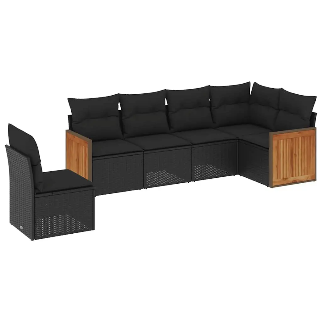 Garden Sofa Set 6 Piece Outdoor Furniture Patio Lounge Black Poly Rattan Modular
