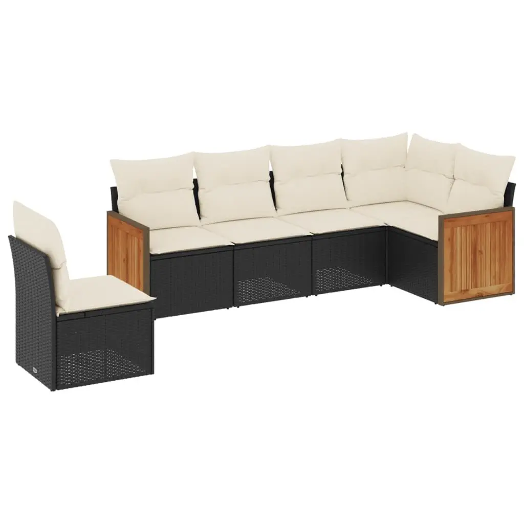 6 Piece Modular Patio Lounge Black PE Rattan Garden Sofa Set Outdoor Furniture