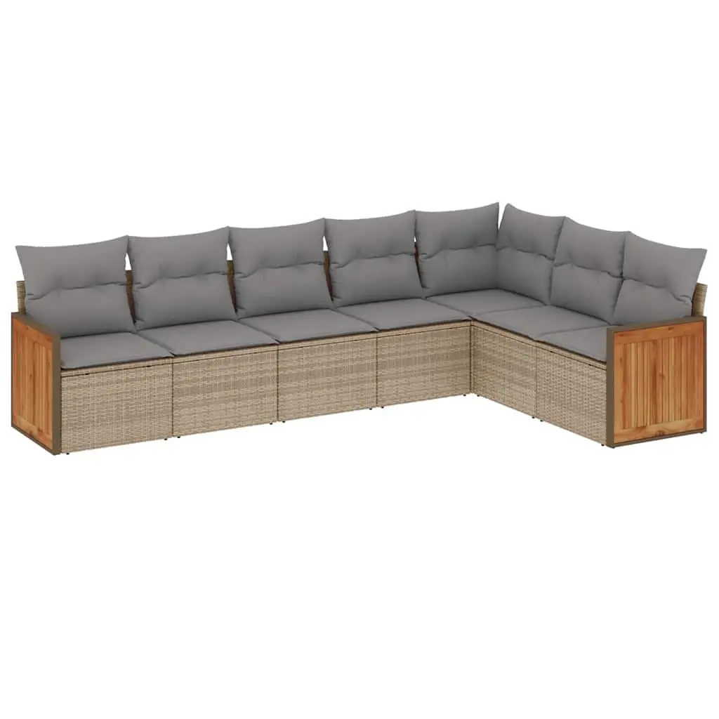 7 Piece Outdoor Garden Sofa Set Beige PE Rattan Patio Furniture with Cushions