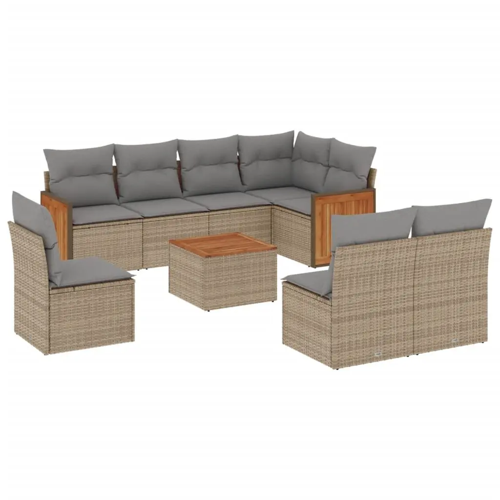 Garden Sofa Set 9 Piece Outdoor Furniture Beige Poly Rattan Patio Lounge with