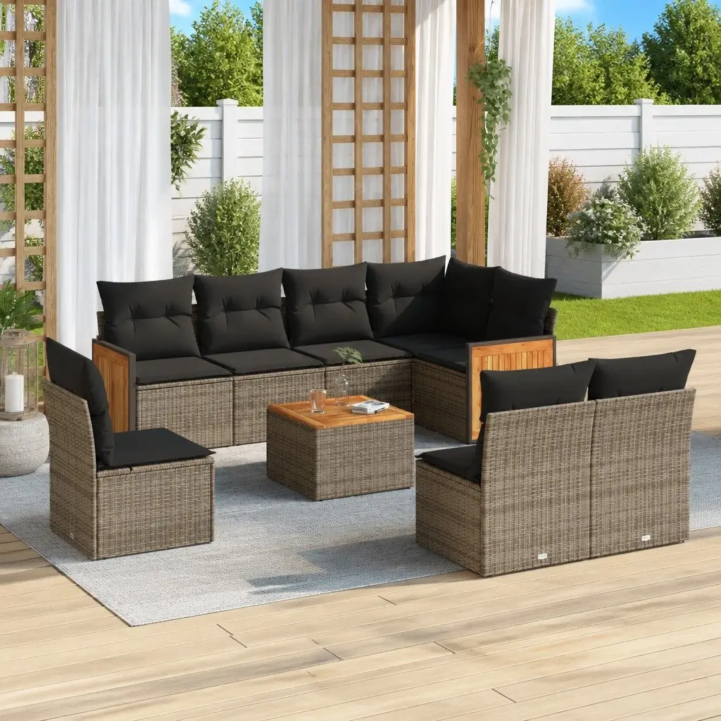 Garden Sofa Set 9 Piece Outdoor Furniture Patio Sectional with Cushions Grey