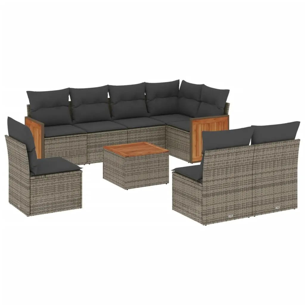 Garden Sofa Set 9 Piece Outdoor Furniture Patio Sectional with Cushions Grey