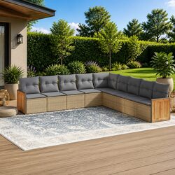 Practical 9 Piece Beige Garden Sofa Set for Your Patio