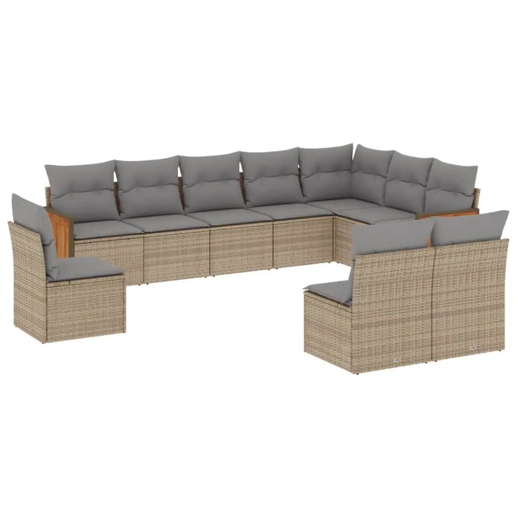 Outdoor Garden Sofa Set 10 Piece Beige Poly Rattan Patio Furniture Modular