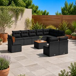 Garden Sofa Set 11 Piece Outdoor Furniture Patio Seating Black Rattan Modular