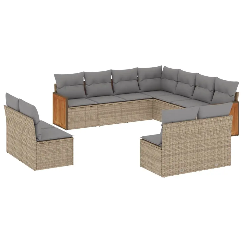 11 Piece Modular Outdoor Furniture Sofa Set with Cushions Beige PE Rattan Patio Seating