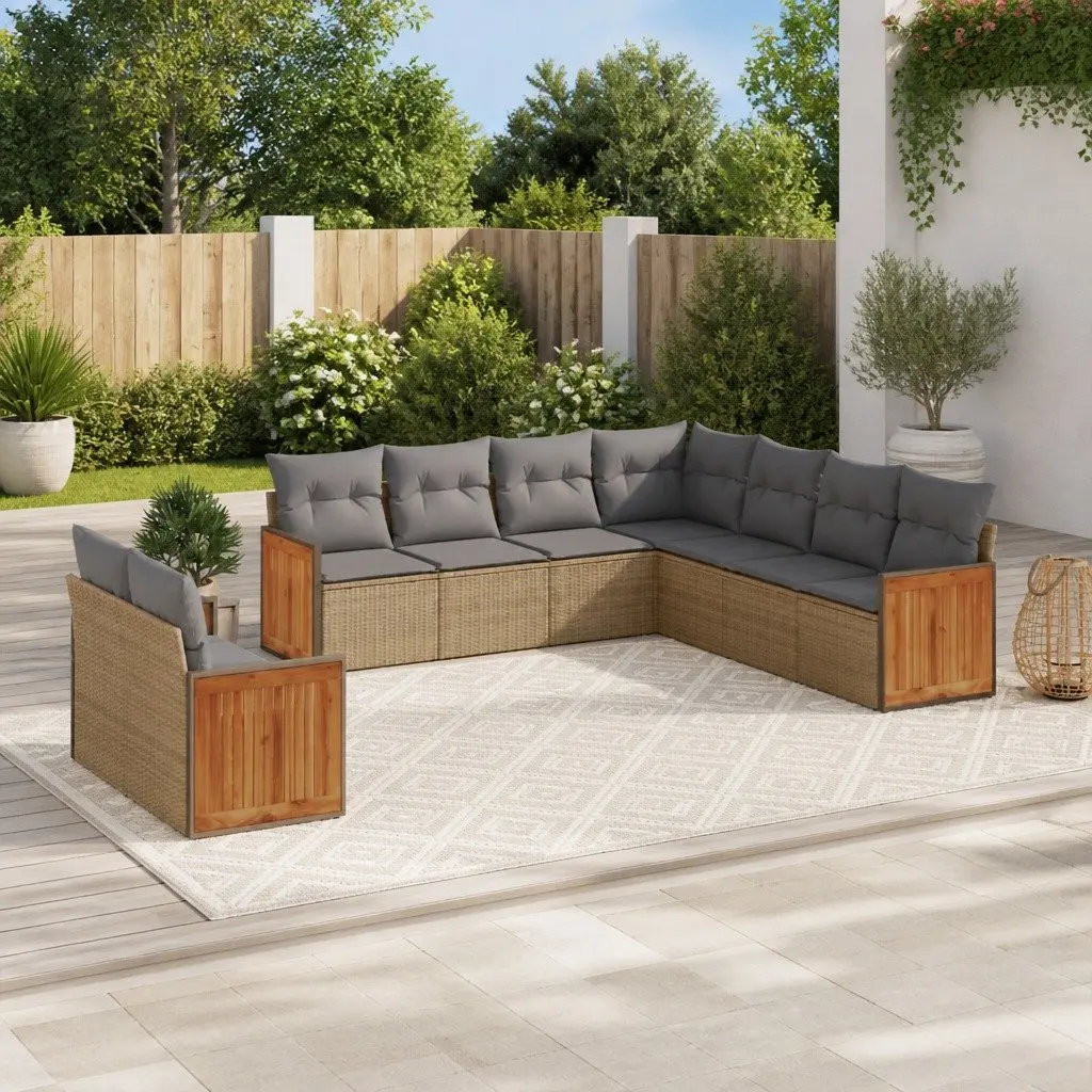 Garden Sofa Set Modular PE Rattan 9 Piece Outdoor Furniture Beige