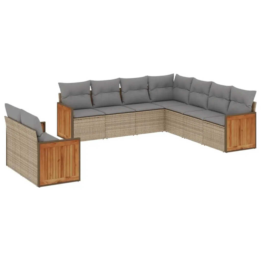 Garden Sofa Set Modular PE Rattan 9 Piece Outdoor Furniture Beige