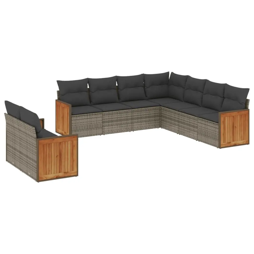 Garden Sofa Set 9 Piece Outdoor Furniture Patio Sectional with Cushions Grey
