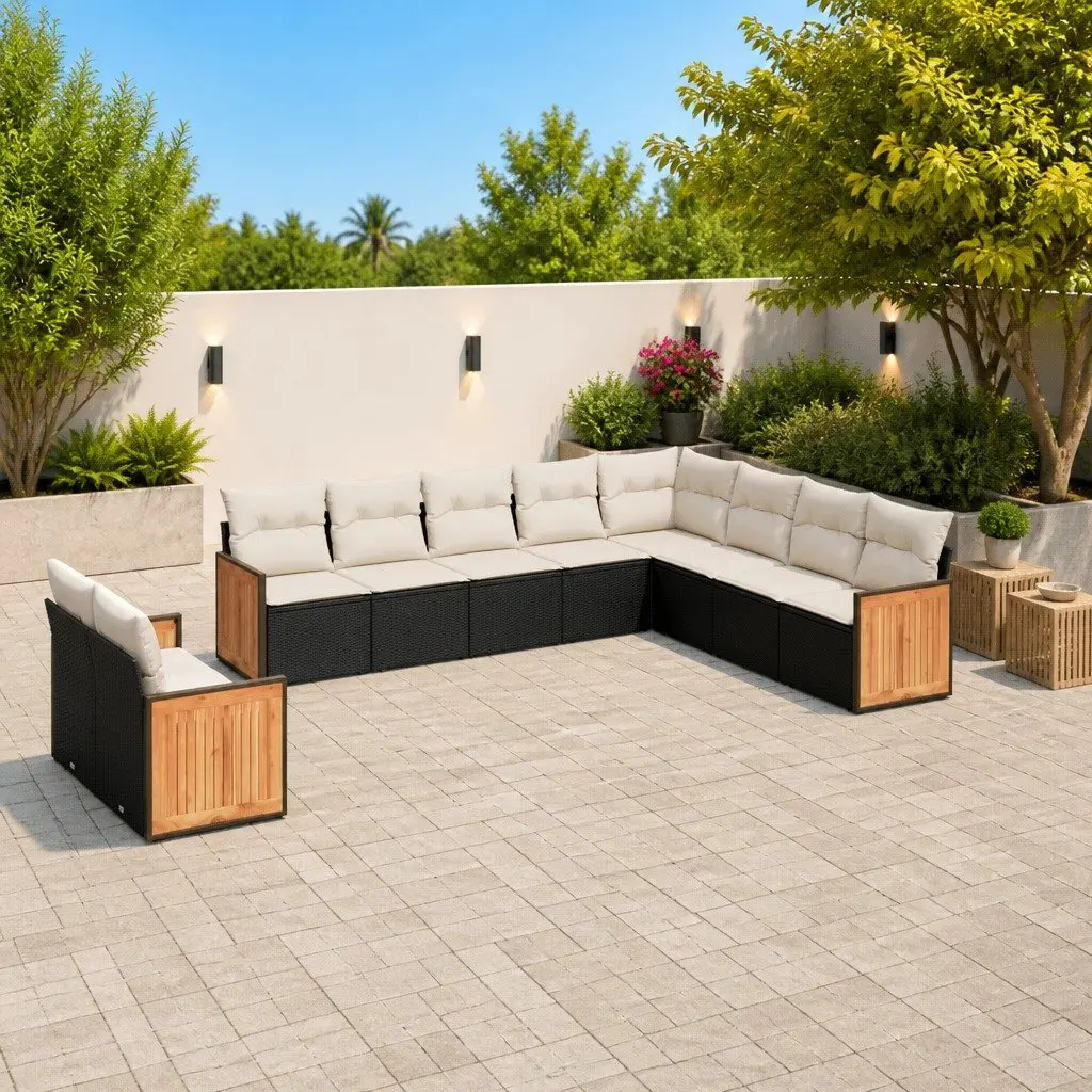 Garden Sofa Set PE Rattan 10 Piece Outdoor Furniture Modular Black