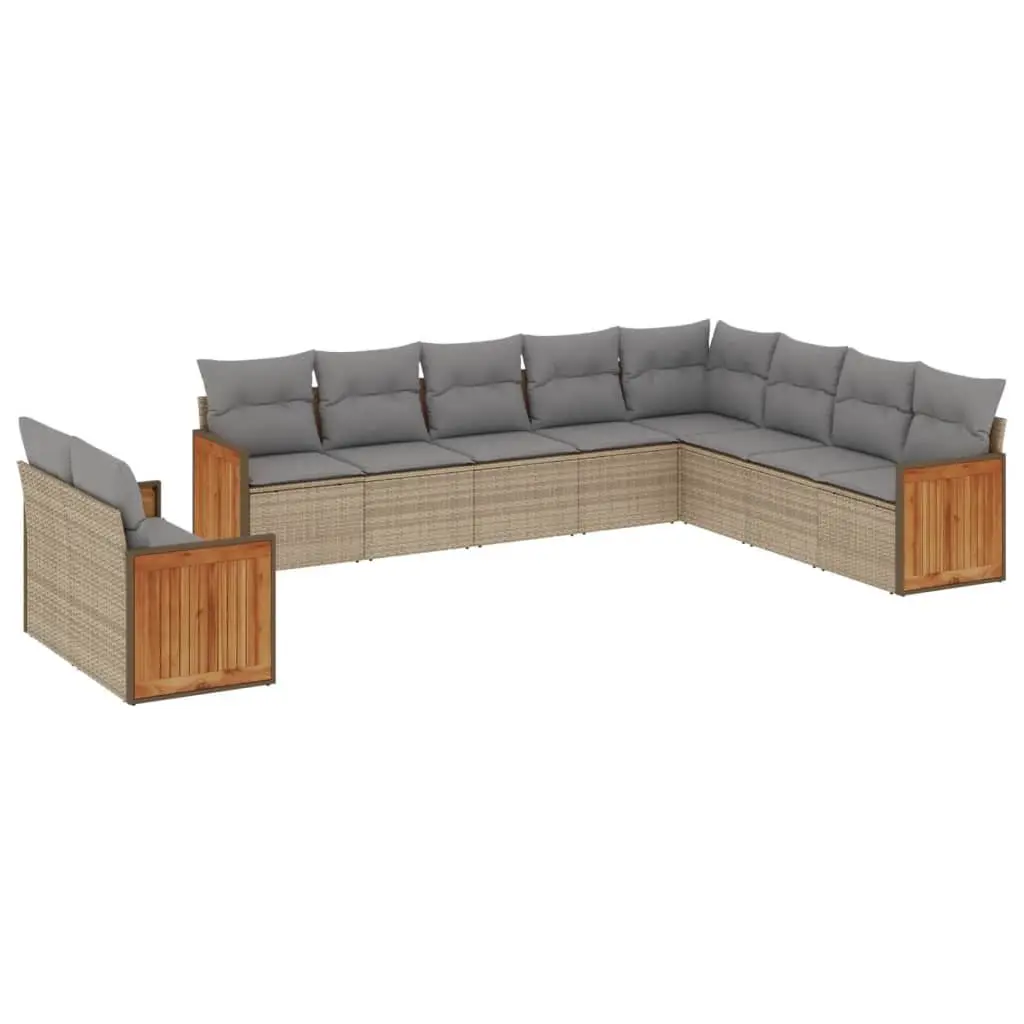Outdoor Garden Sofa Set 10 Piece Patio Furniture Modular Beige Poly Rattan