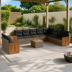 Garden Sofa Set 11 Piece Outdoor Furniture Grey Poly Rattan Patio Lounge with