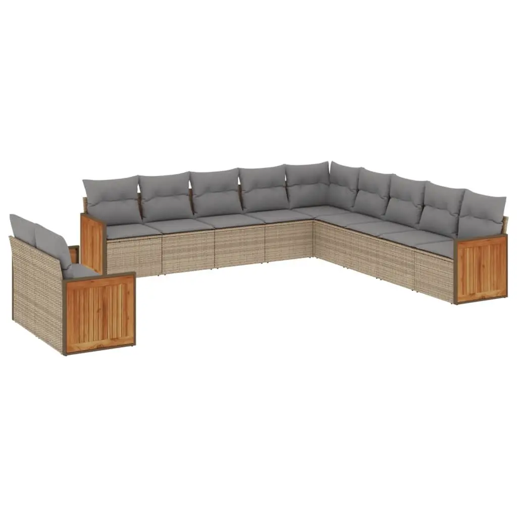 Garden Sofa Set 11 Piece Outdoor Furniture Patio Beige Poly Rattan Modular