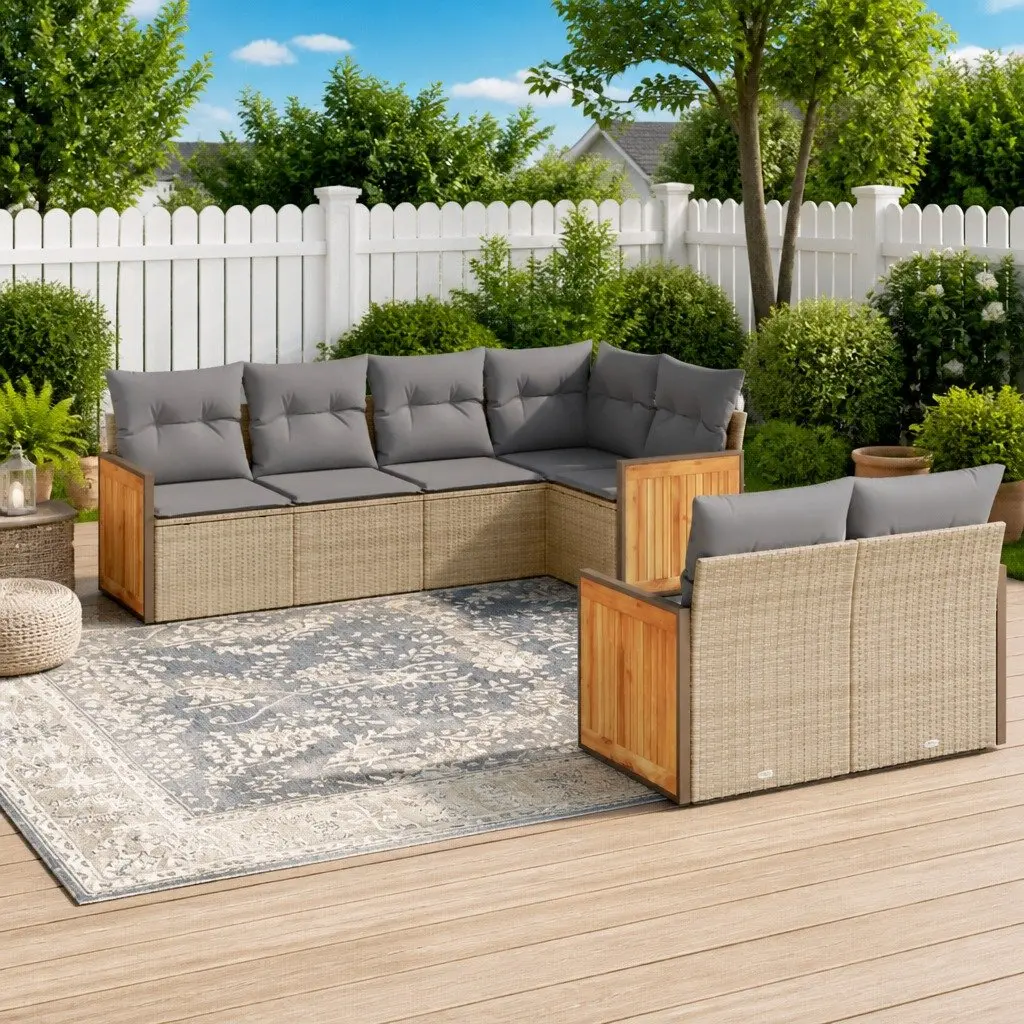 Garden Sofa Set 7 Piece Modular Outdoor Furniture PE Rattan Beige