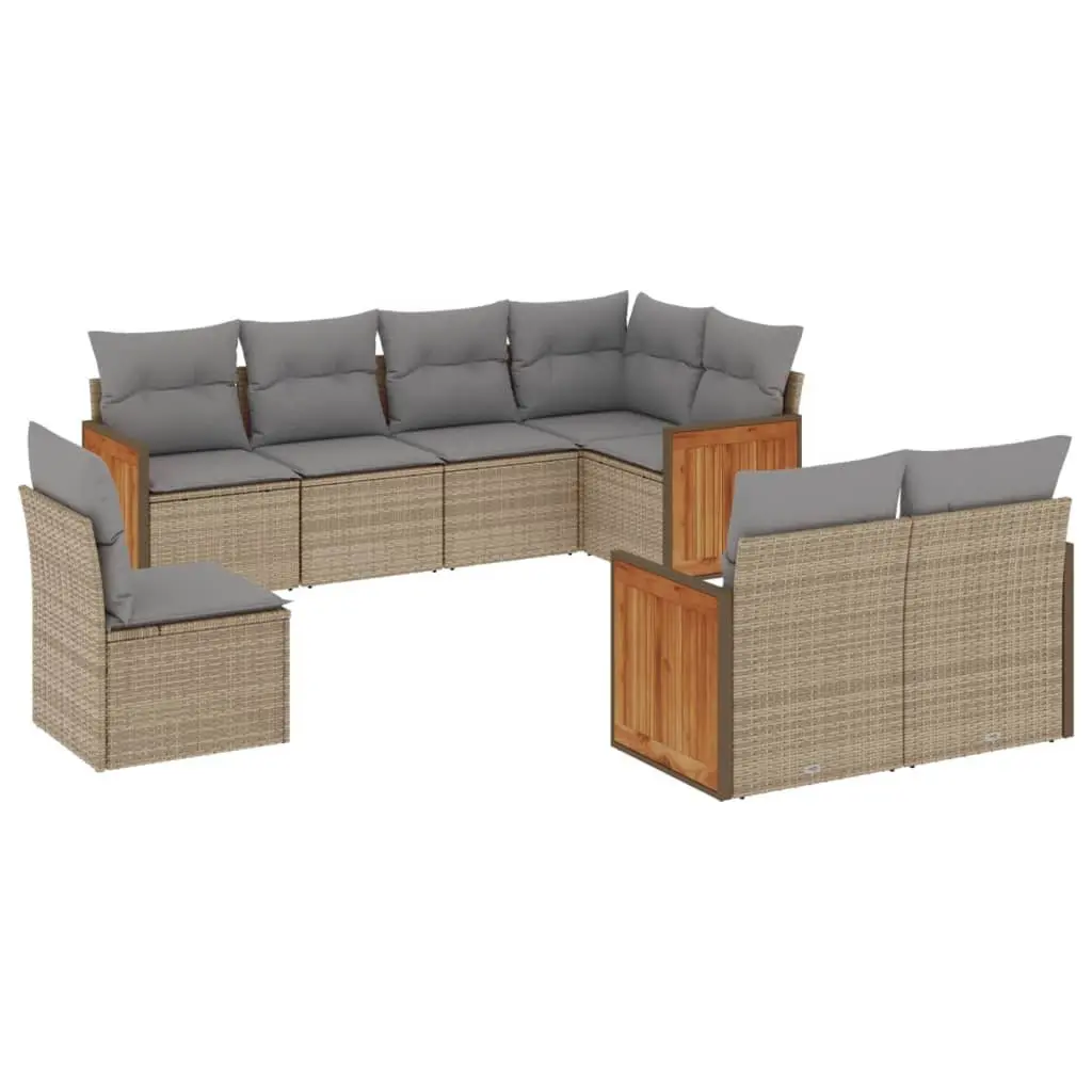 Garden Sofa Set 8 Piece Outdoor Furniture Beige Poly Rattan Patio Lounge with