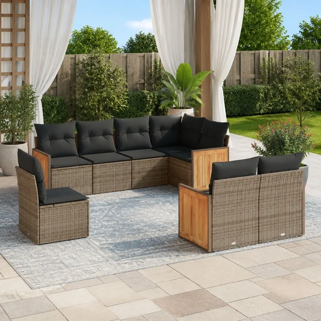 8 Piece Modular Outdoor Sofa Set Grey PE Rattan Patio Furniture with Storage Compartment and Removable Washable Cushion Covers